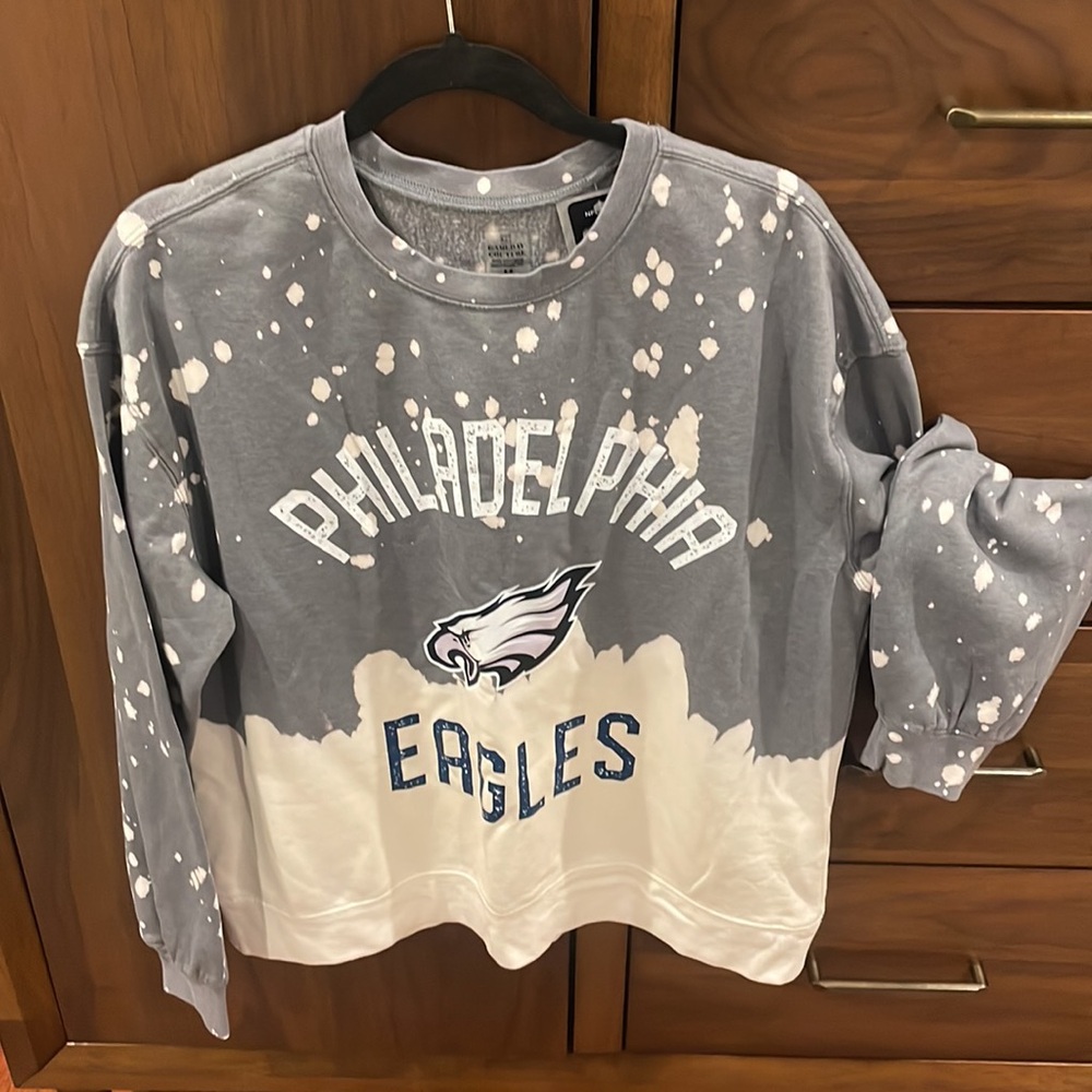 Women's Gray Philadelphia Eagles Oversized  Pullover Sweatshirt - Picture 2 of 4